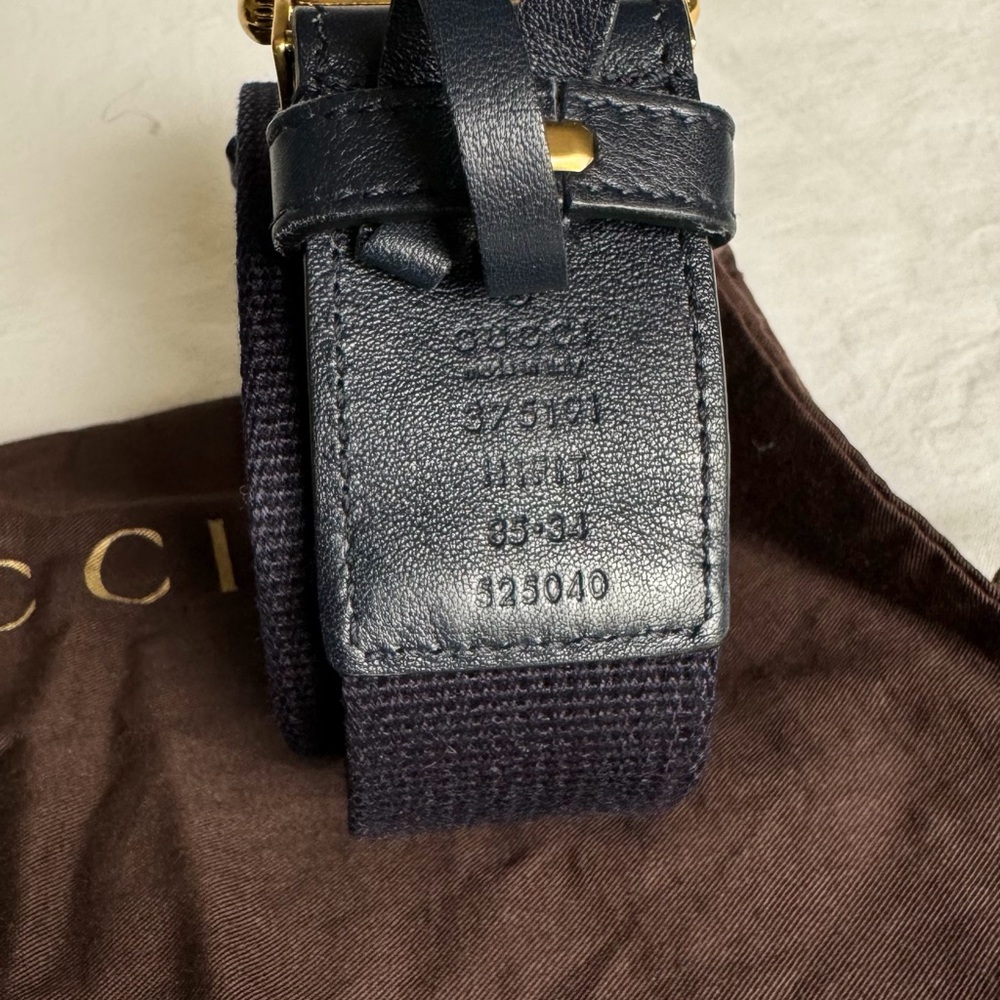 Navy Blue/White leather/fabric Gucci belt with brass buckle - Picture 2 of 3